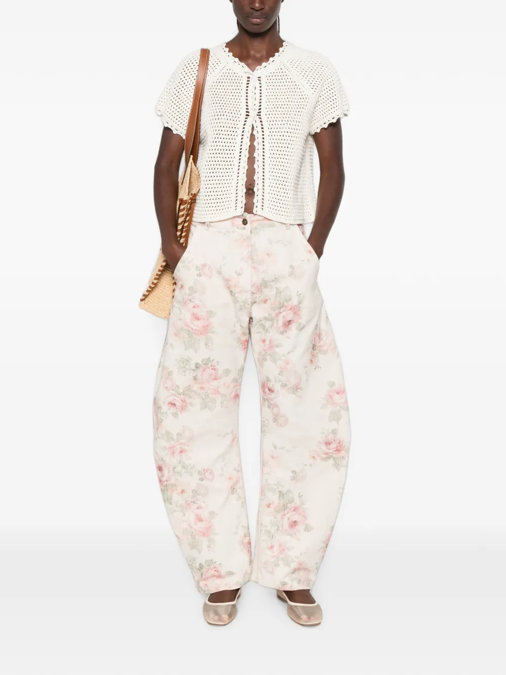 VICOLO Broek met bloemenprint Beige