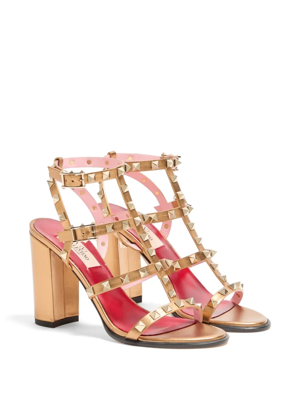 Valentino Garavani Rockstud laminated calfskin sandals with straps 90mm