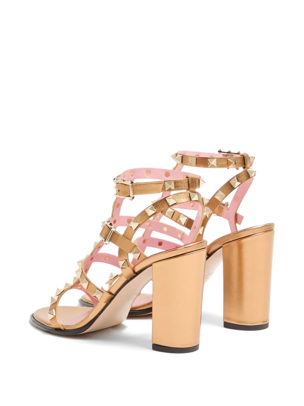 Valentino Garavani Rockstud laminated calfskin sandals with straps 90mm
