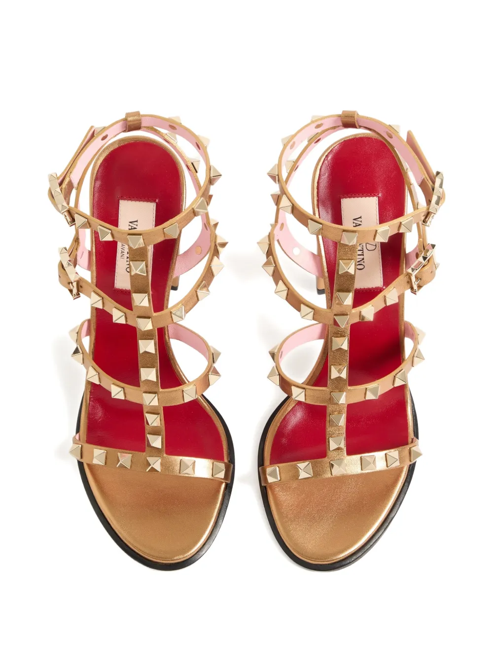 Valentino Garavani Rockstud laminated calfskin sandals with straps 90mm