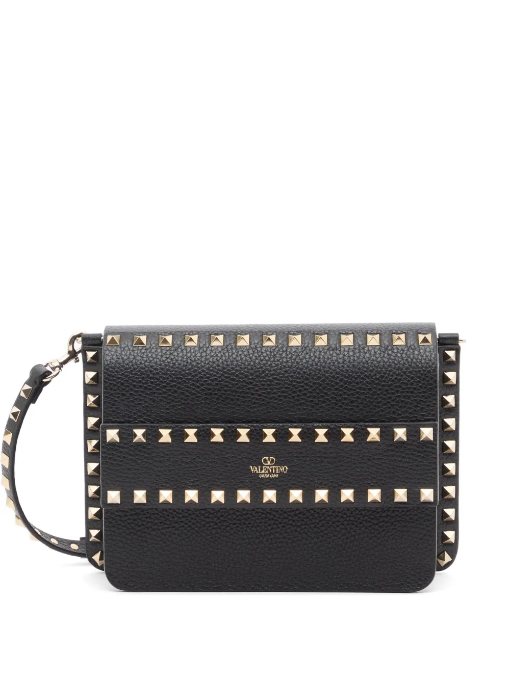 Valentino Garavani Rockstud small shoulder bag in grainy calfskin - Schwarz