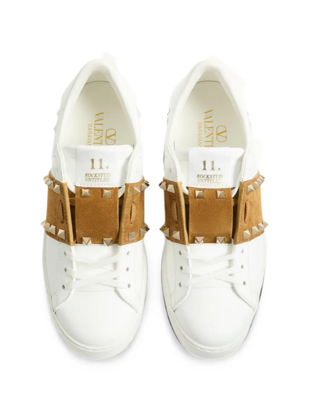 Valentino Garavani Rockstud Untitled sneakers van kalfsleer met suède band Wit