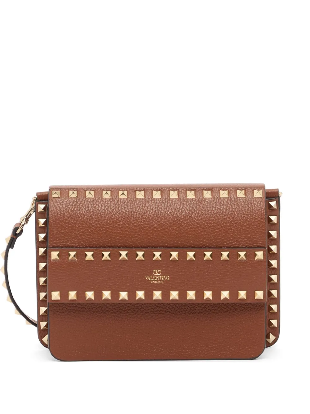 Valentino Garavani Borsa a spalla Rockstud piccola in pelle di vitello zigrinata - Marrone