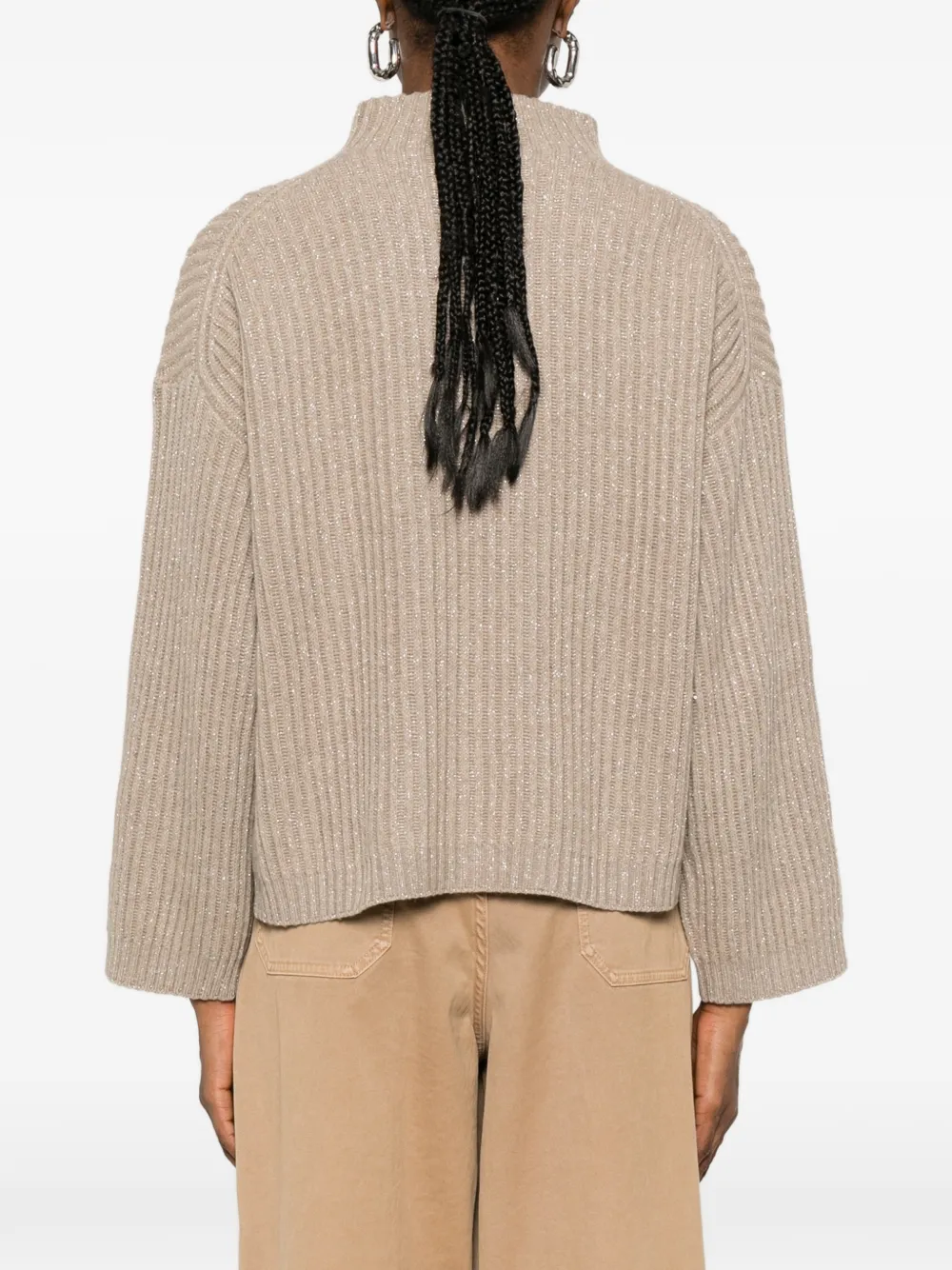Brunello Cucinelli Ribgebreide trui verfraaid met pailletten Beige