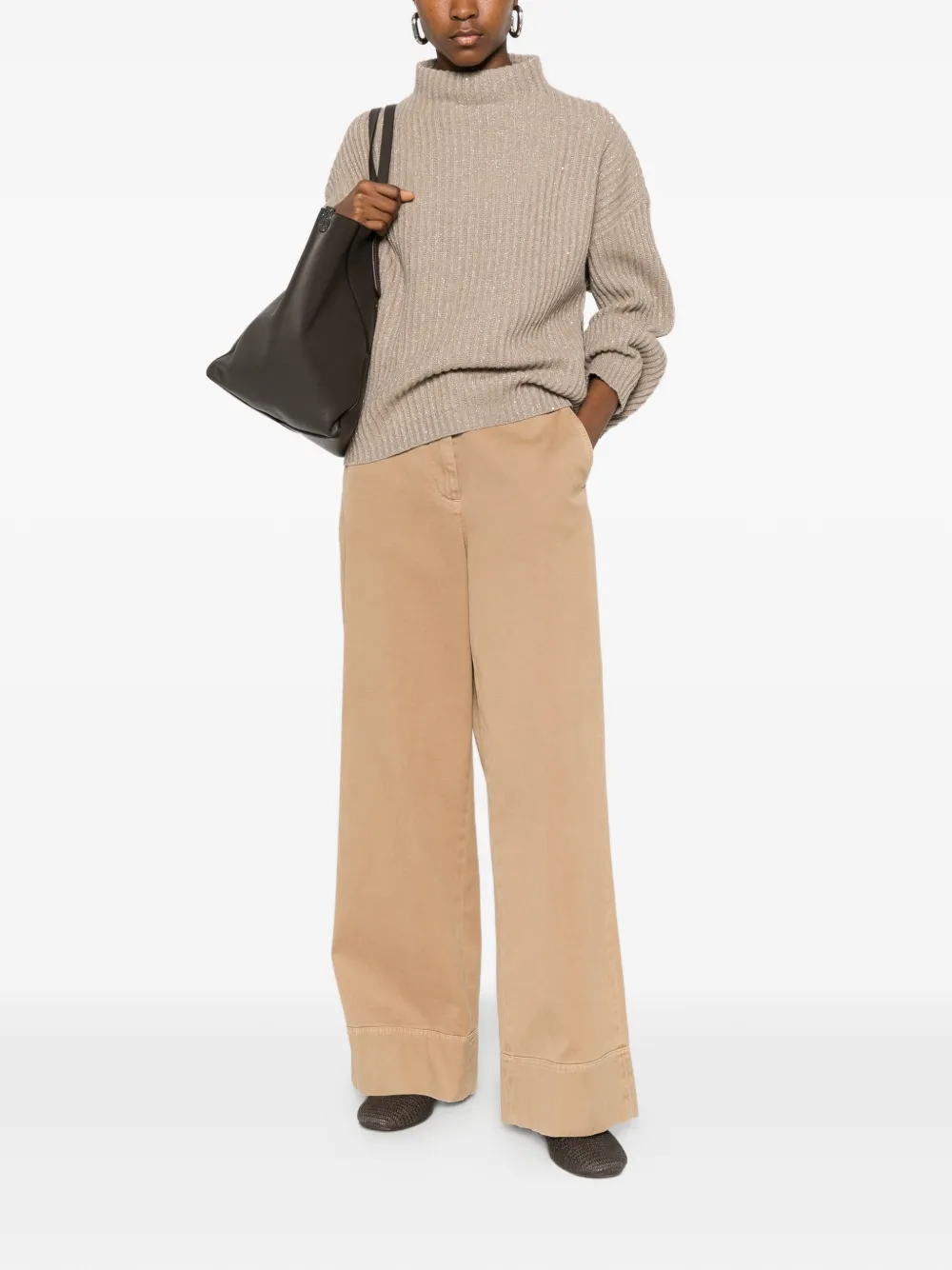 Brunello Cucinelli Ribgebreide trui verfraaid met pailletten Beige