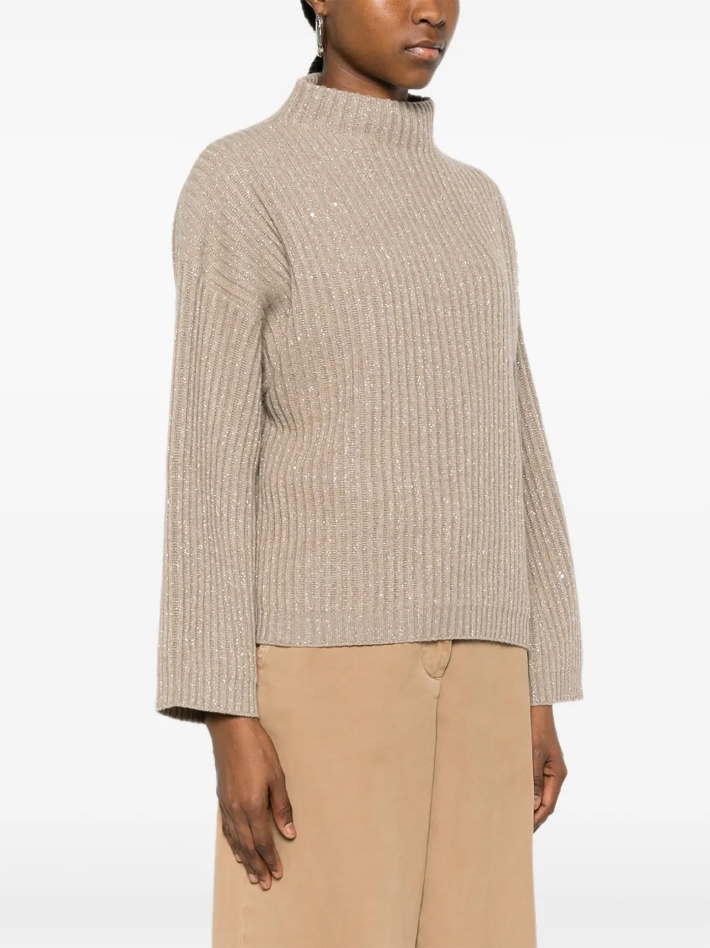 Brunello Cucinelli Ribgebreide trui verfraaid met pailletten Beige