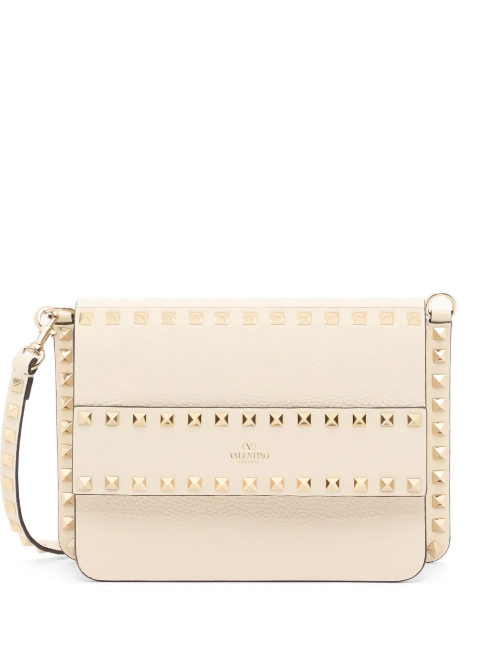 Valentino Garavani Borsa a spalla Rockstud piccola in pelle di vitello zigrinata - Bianco