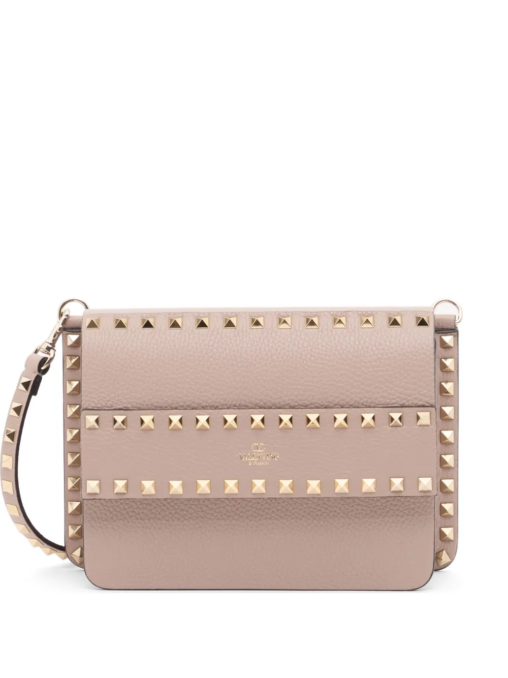 Valentino Garavani Borsa a spalla Rockstud piccola in pelle di vitello zigrinata - Rosa