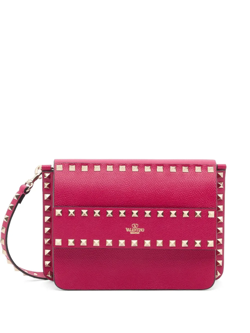 Valentino Garavani Borsa a spalla Rockstud piccola in pelle di vitello zigrinata - Rosa
