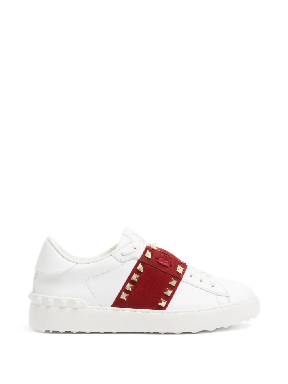 Valentino Garavani Rockstud Untitled Sneakers aus Kalbsleder mit Wildlederband - Weiß