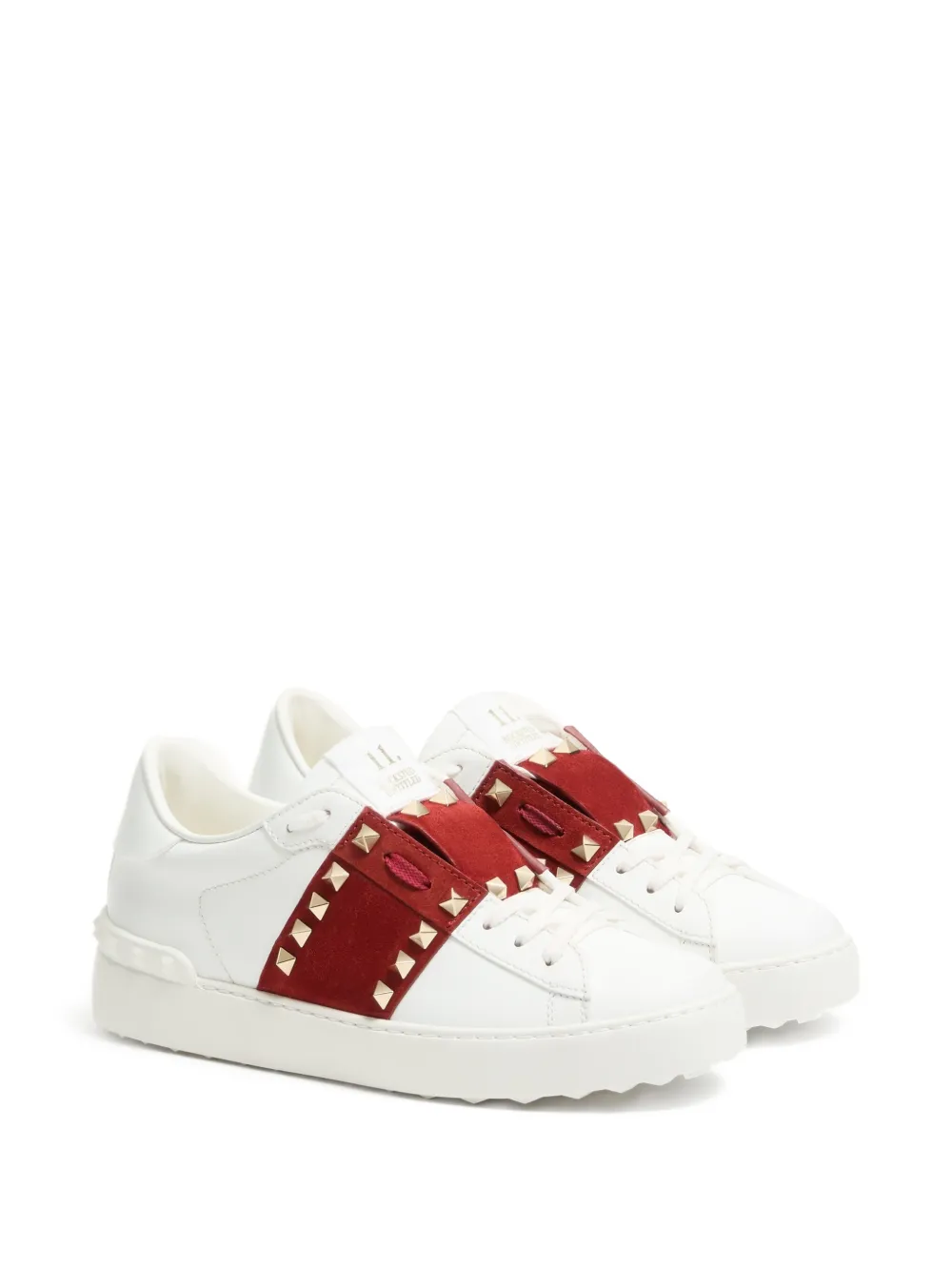 Valentino Garavani Rockstud Untitled sneakers van kalfsleer met suède band Wit