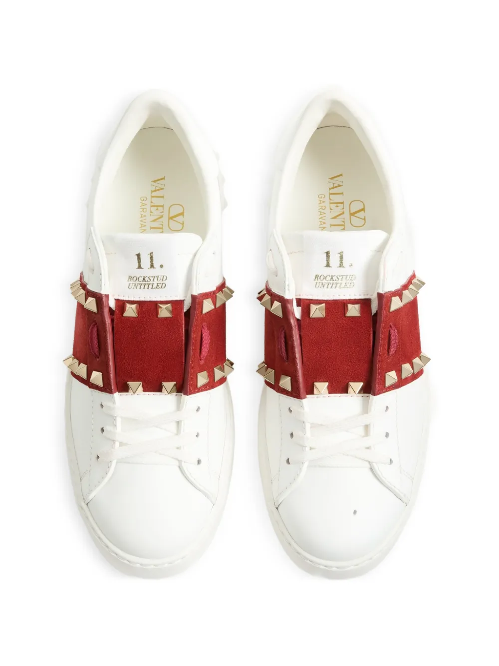 Valentino Garavani Rockstud Untitled sneakers van kalfsleer met suède band Wit