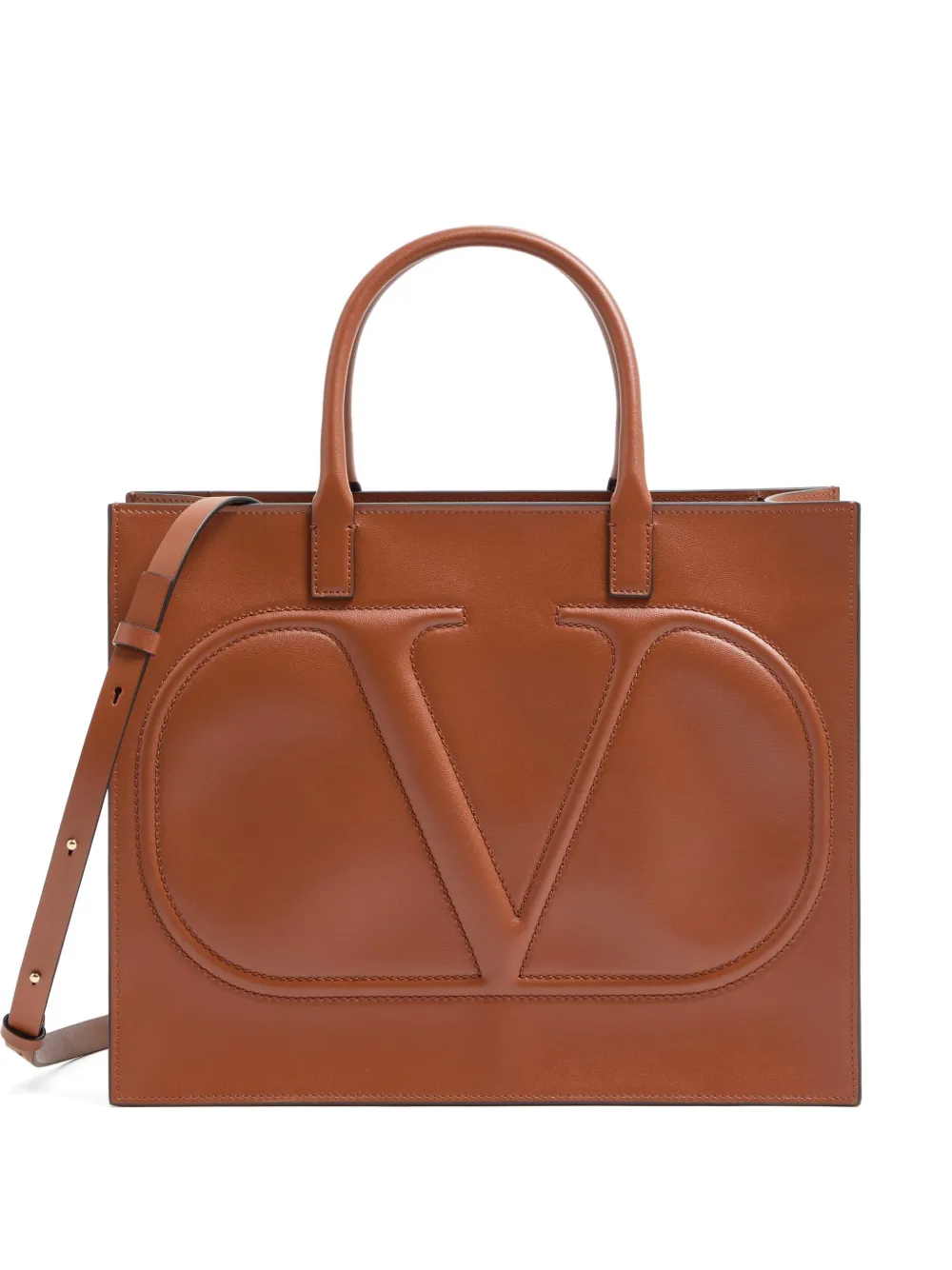 Valentino Garavani VLogo Walk calfskin shopping bag - Marrone
