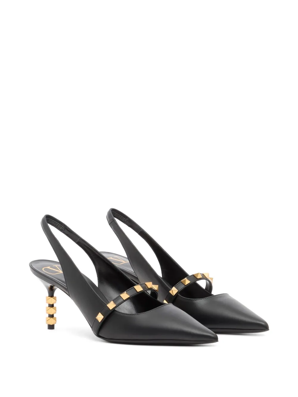 Valentino Garavani Rockstud kalfsleren slingback pumps met sculpturale hak 70 mm Zwart