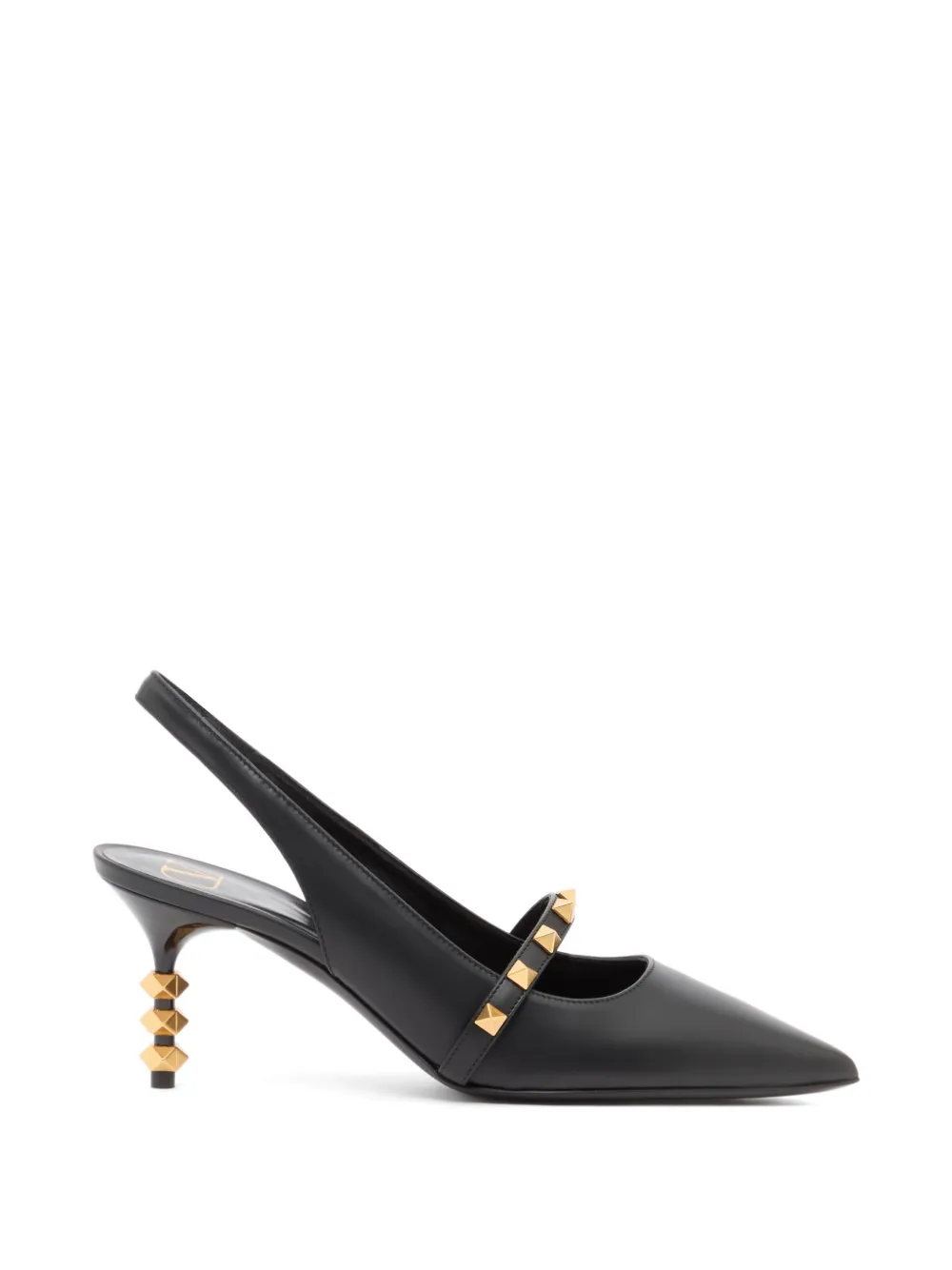 Valentino Garavani Rockstud kalfsleren slingback pumps met sculpturale hak 70 mm Zwart