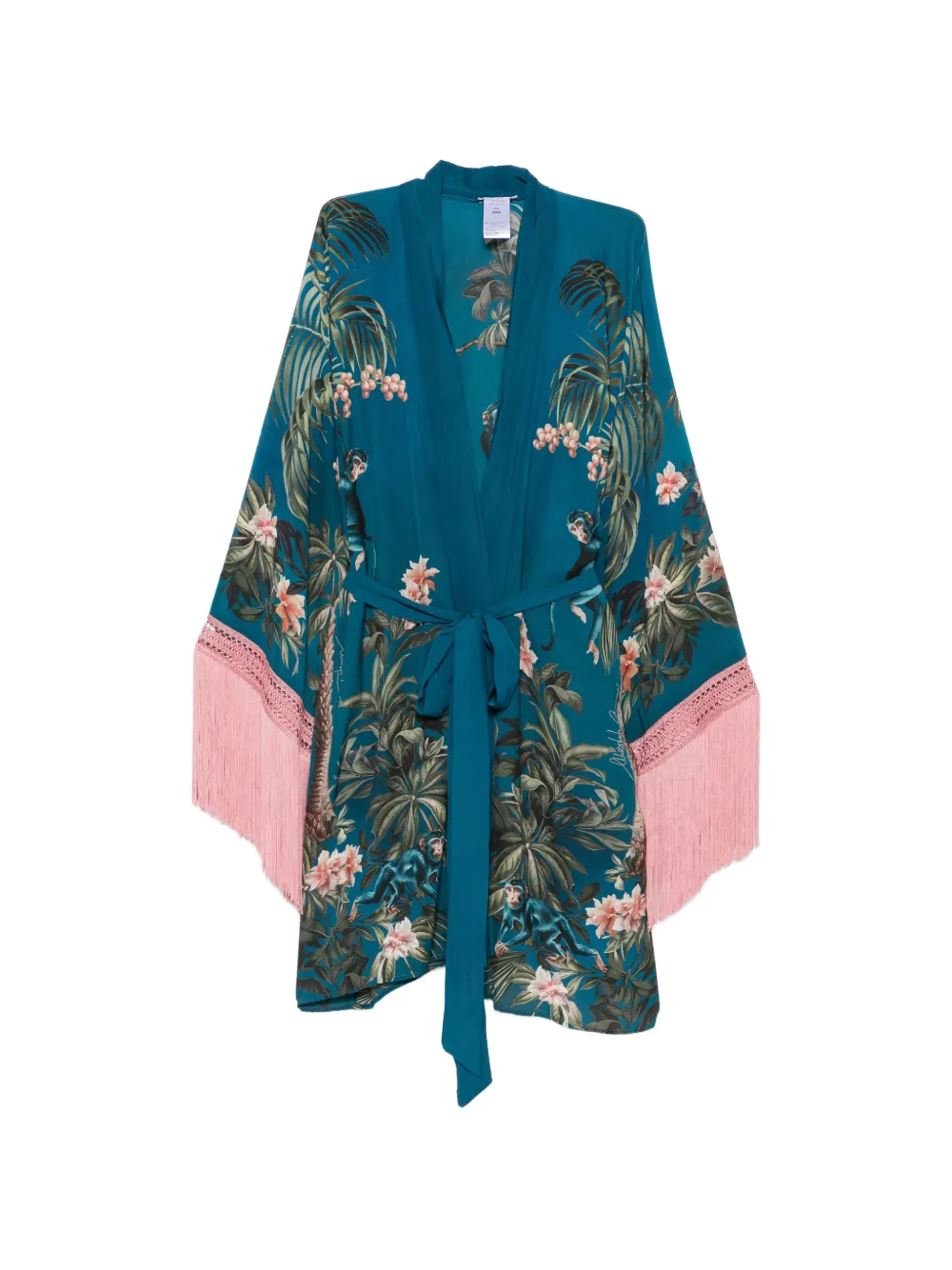 Mazzei fringe-trimmed floral-print oversized coat - Blu