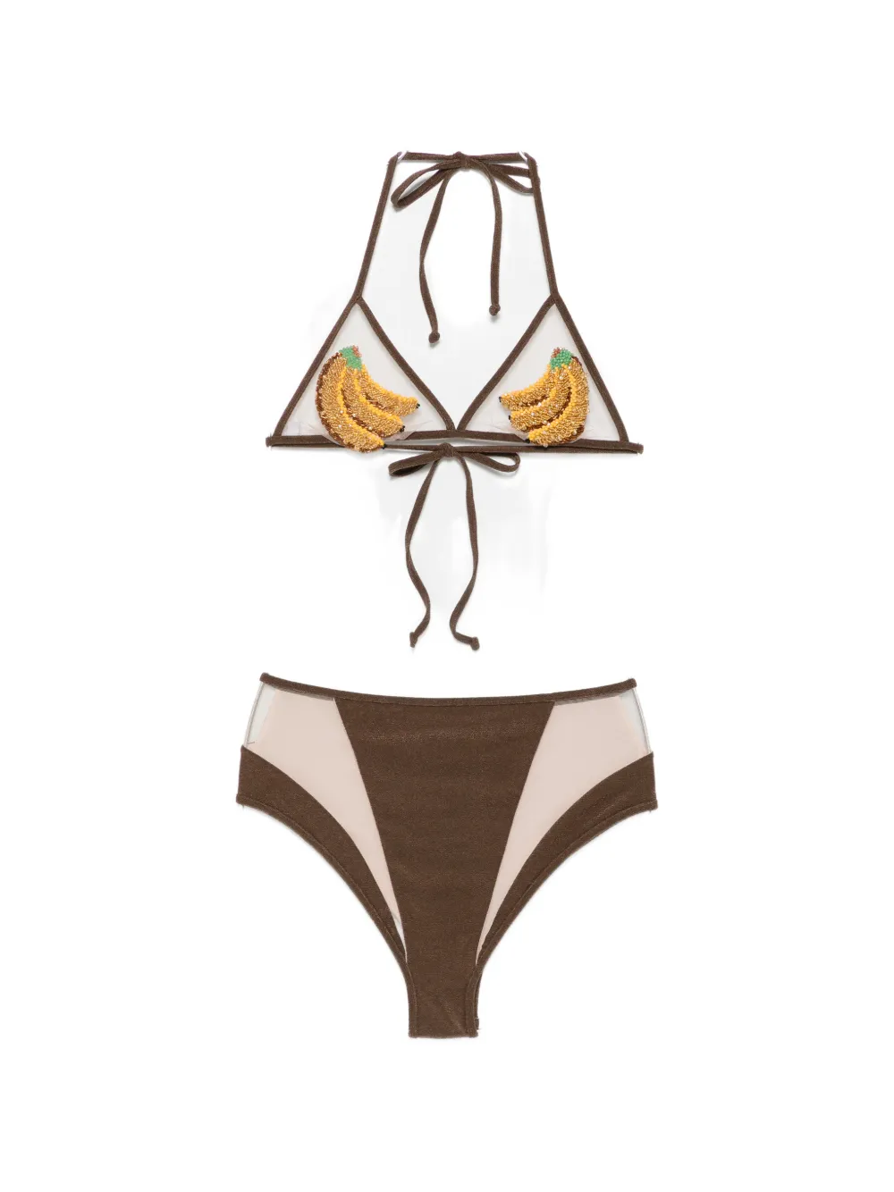 Mazzei Bead-embellished Halterneck Bikini In Brown