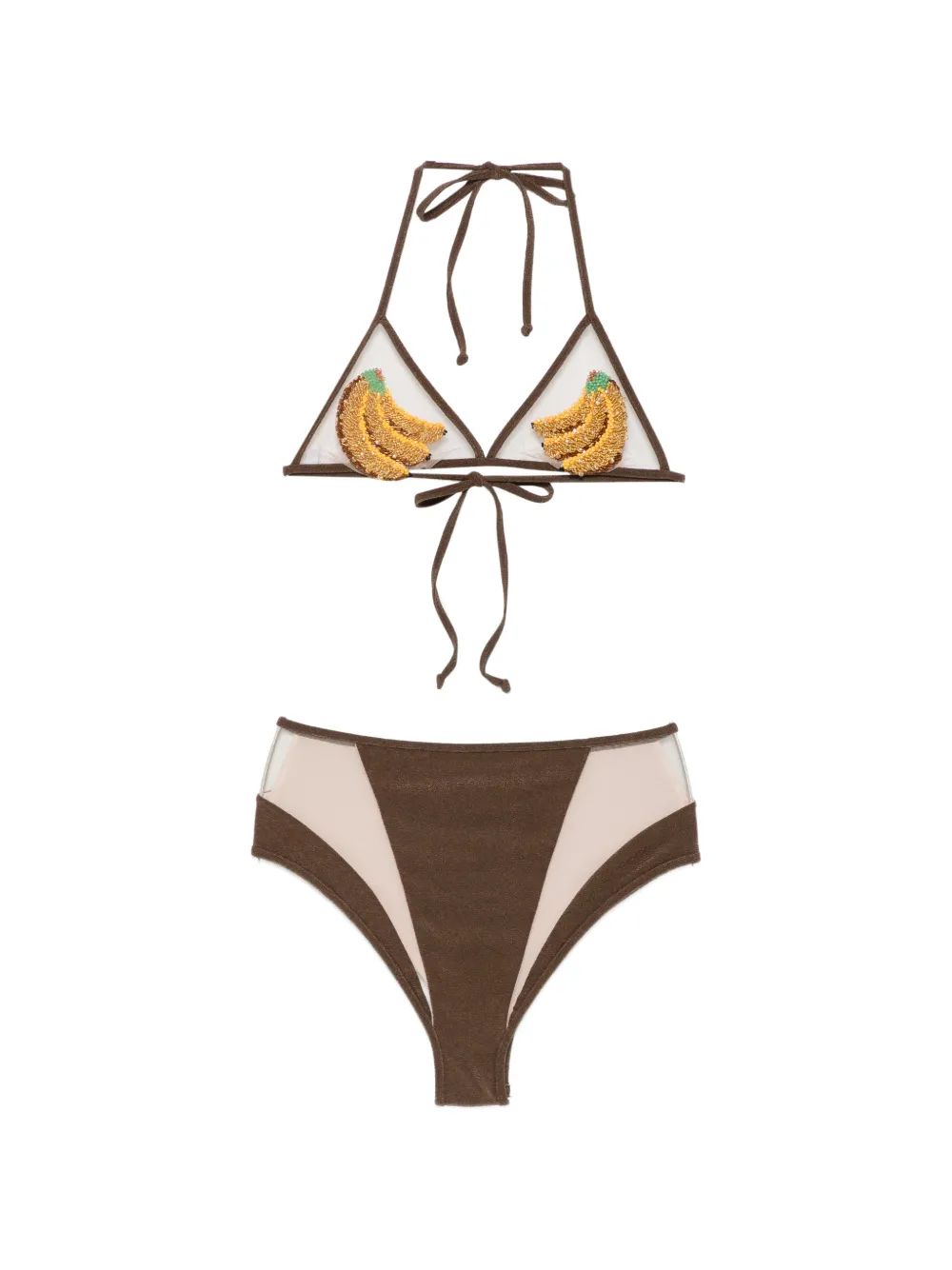 Mazzei bead-embellished halterneck bikini - Marrone