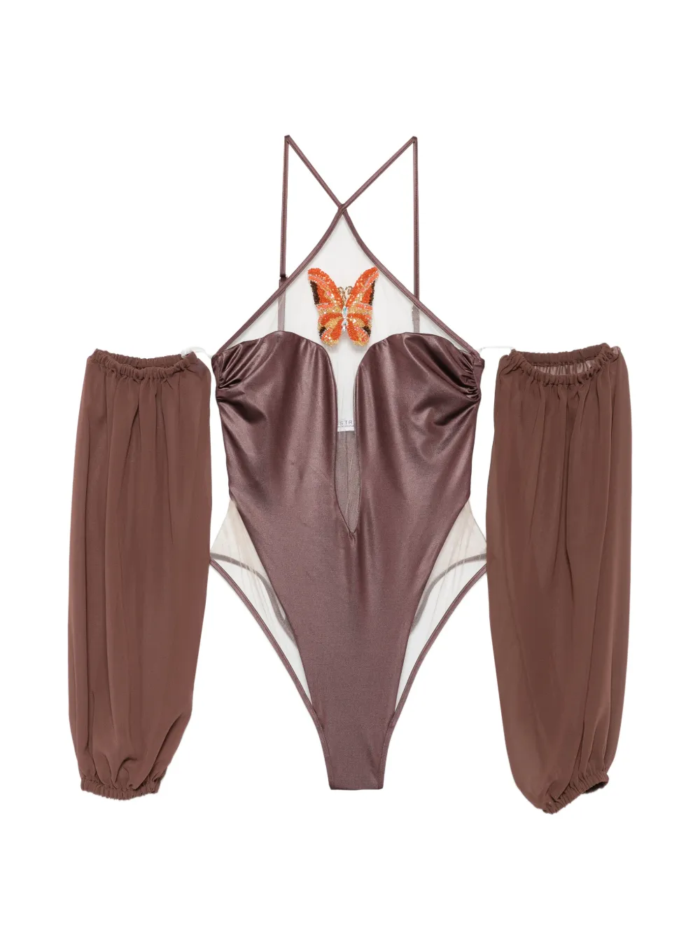 Mazzei butterfly-appliqué swimsuit - Marrone