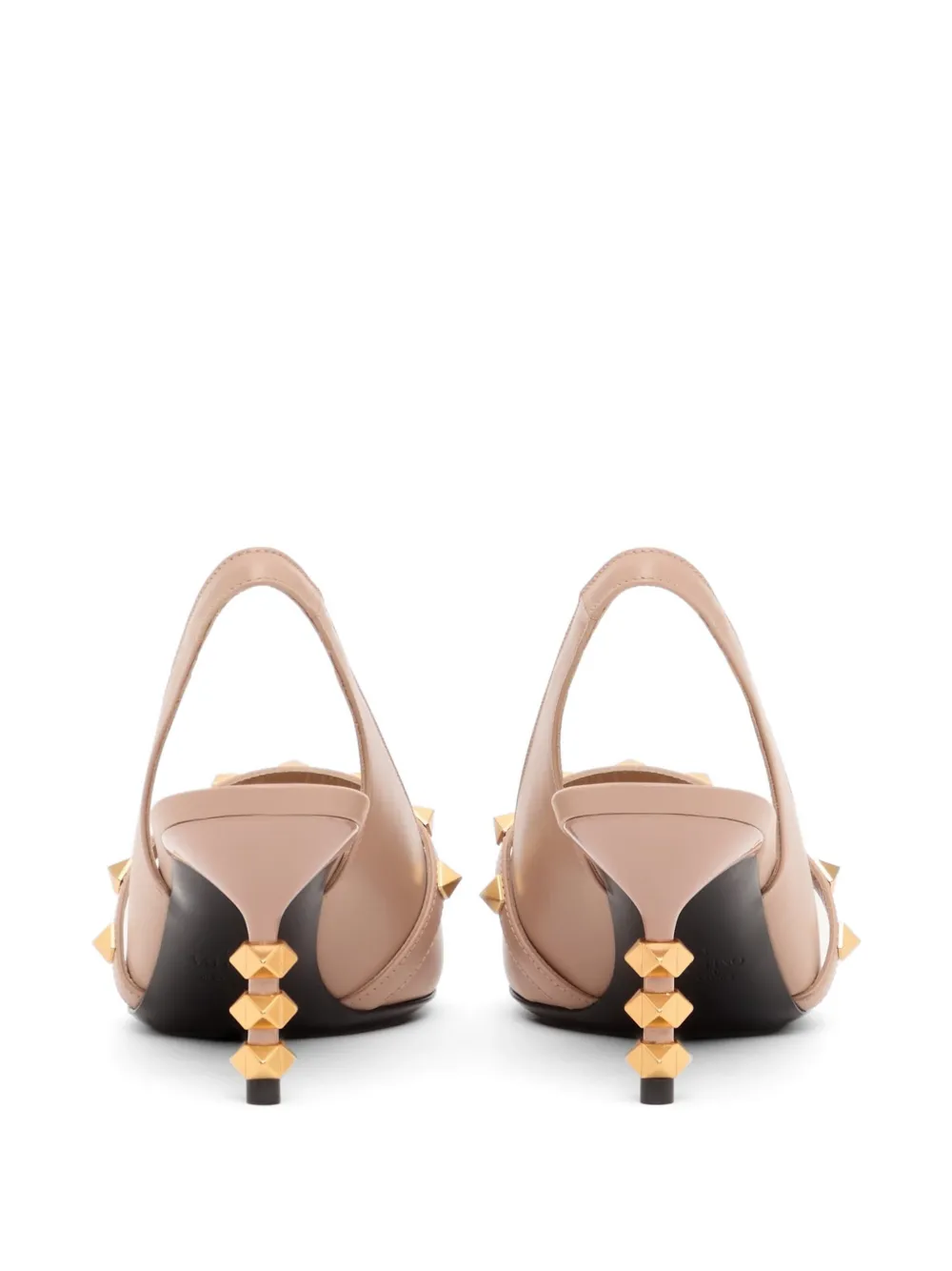Valentino Garavani Rockstud kalfsleren slingback pumps met sculpturale hak 70 mm Beige