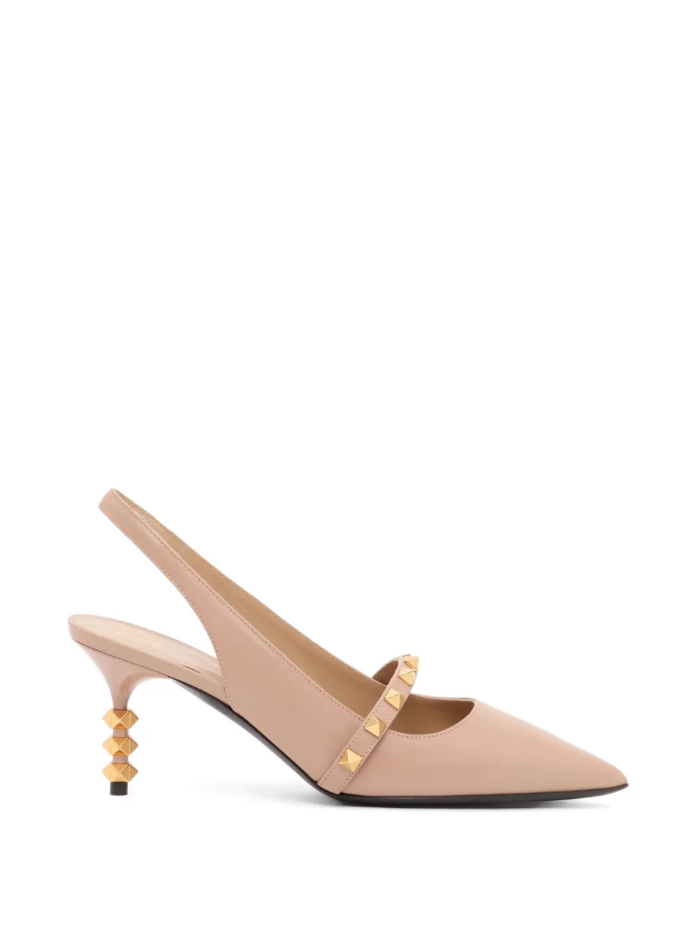 Valentino Garavani Rockstud kalfsleren slingback pumps met sculpturale hak 70 mm Beige
