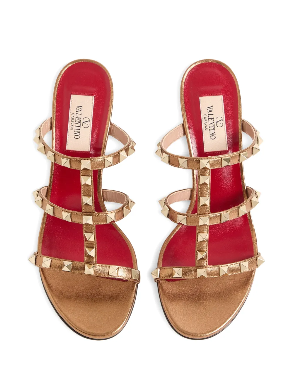 Valentino Garavani Rockstud slide sandals in laminated nappa leather 60mm Goud