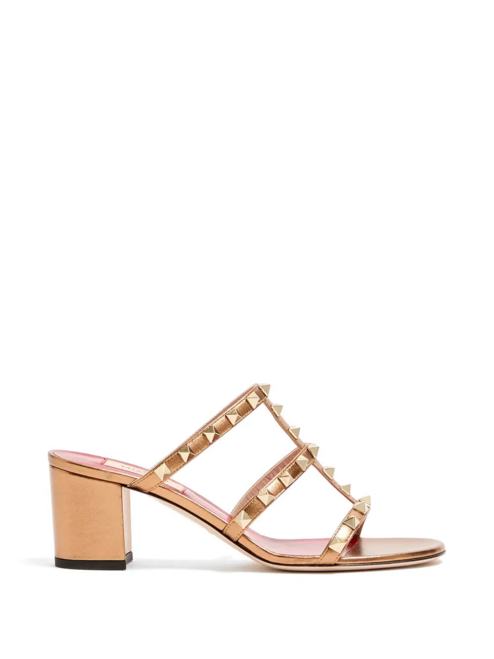 Valentino Garavani Rockstud slide sandals in laminated nappa leather 60mm Goud