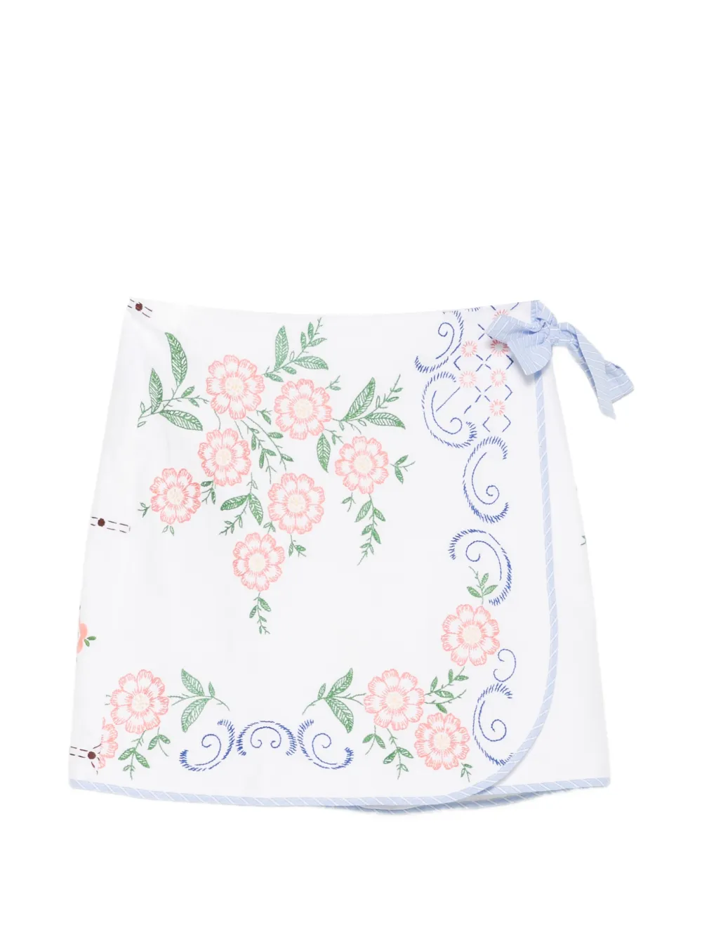 RELAX RE-LUX Nago floral-embroidered mini skirt - Bianco