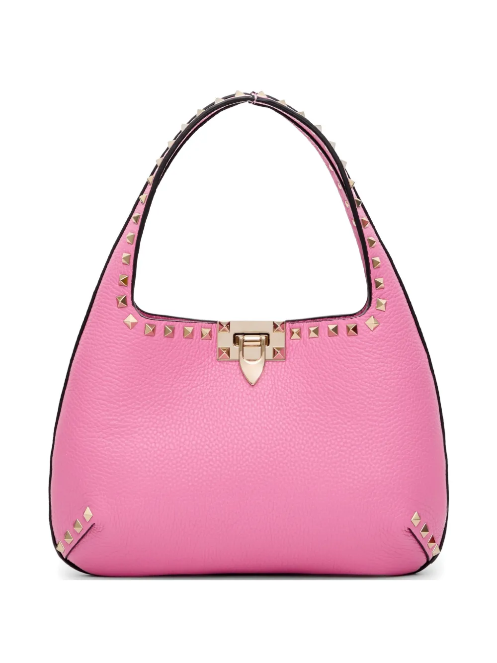 Valentino Garavani Borsa a spalla Rockstud piccola in pelle di vitello zigrinata - Rosa