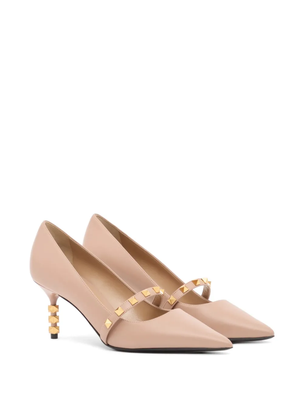 Valentino Garavani Rockstud kalfsleren pumps met sculpturale hak 70 mm Beige