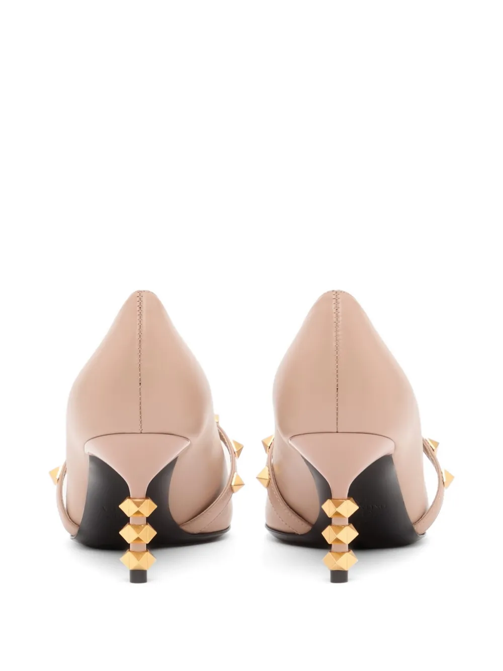 Valentino Garavani Rockstud kalfsleren pumps met sculpturale hak 70 mm Beige