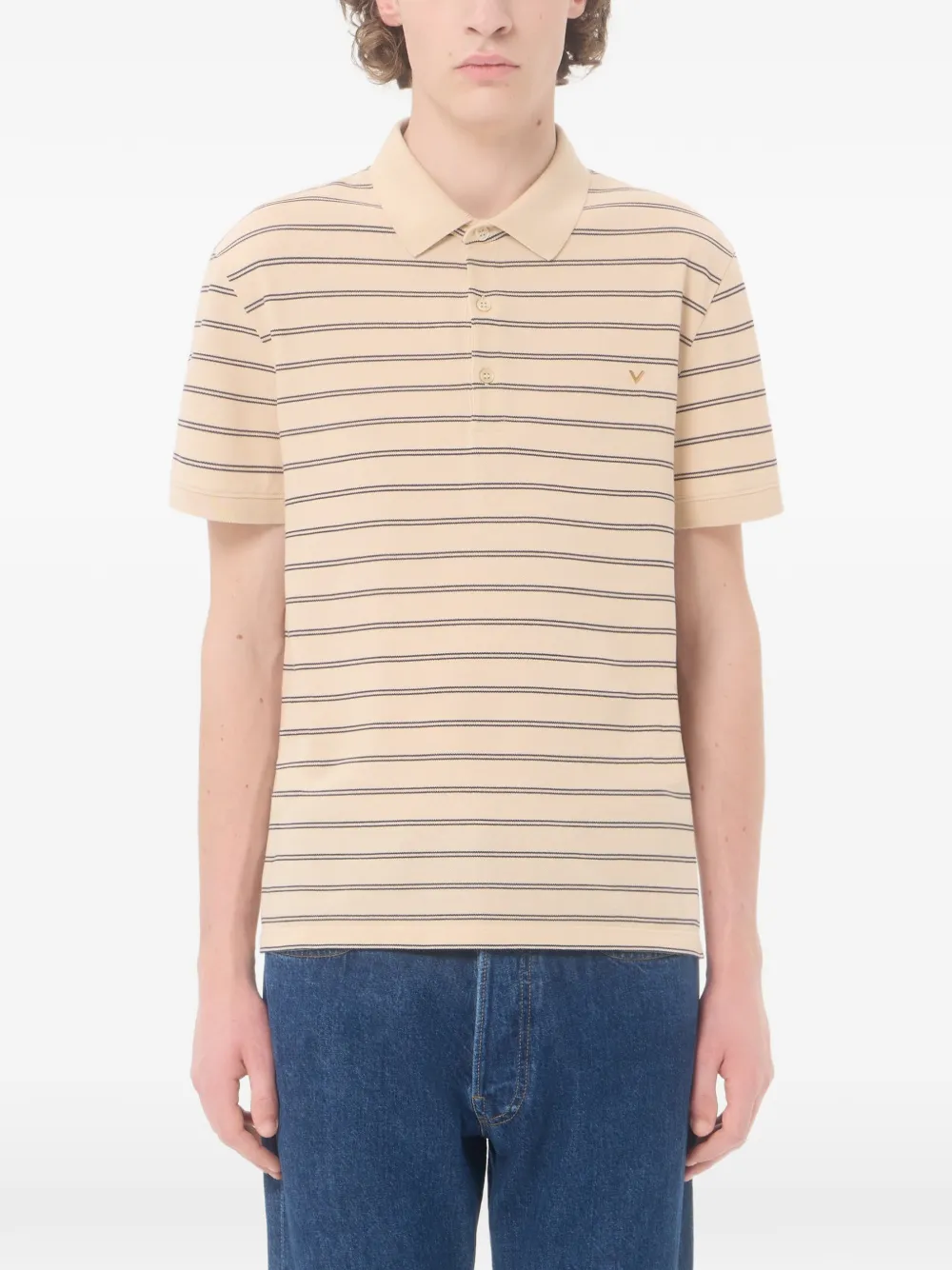 Valentino Garavani Katoenen piqué poloshirt met VGold strepen Beige
