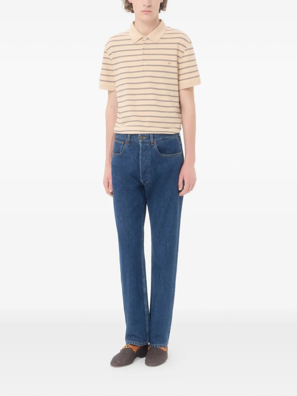 Valentino Garavani Katoenen piqué poloshirt met VGold strepen Beige