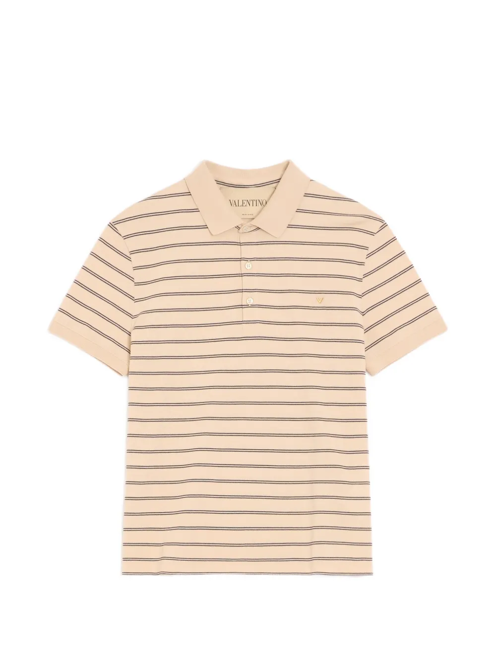 Valentino Garavani Poloshirt aus Baumwoll-Piqué mit VGold Streifen - Nude