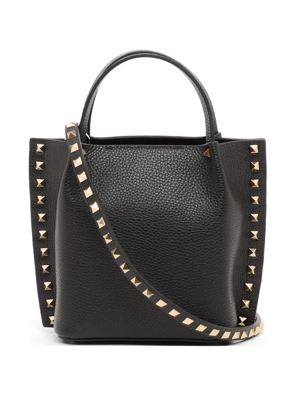 Valentino Garavani Borsa shopper Rockstud piccola in pelle di vitello zigrinata - Nero