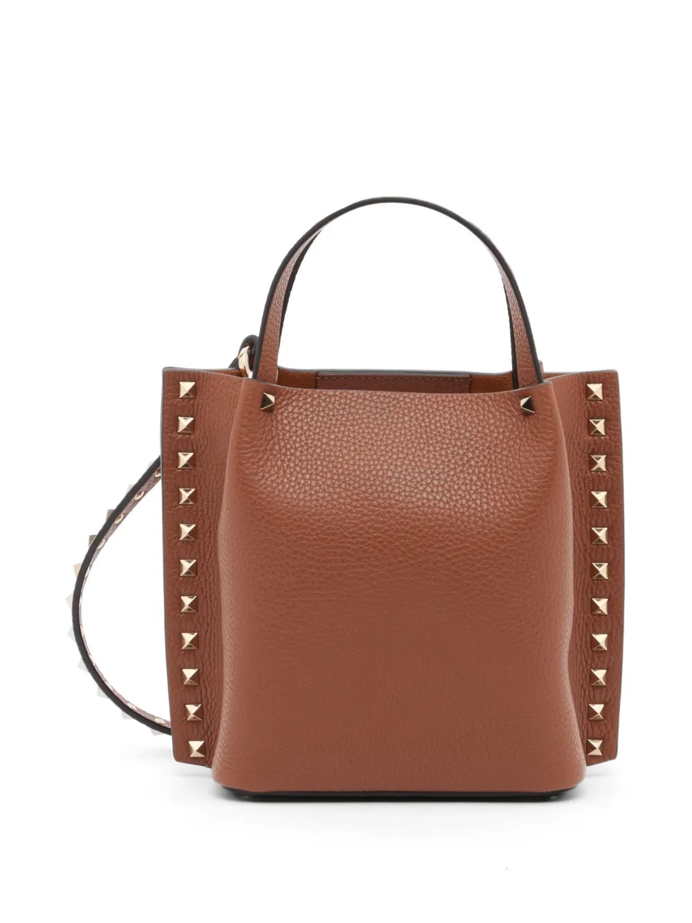 Valentino Garavani Borsa shopper Rockstud piccola in pelle di vitello zigrinata - Marrone