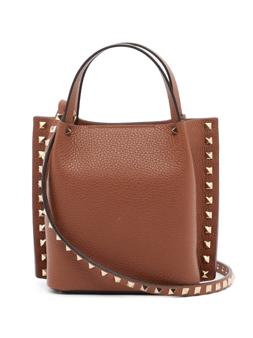Valentino Garavani Rockstud kleine shopper van korrelig kalfsleer Bruin