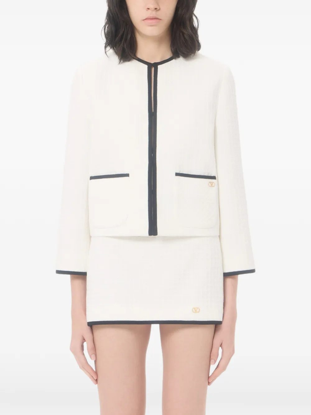 Valentino Garavani Canestrello katoenen tweed jas Wit