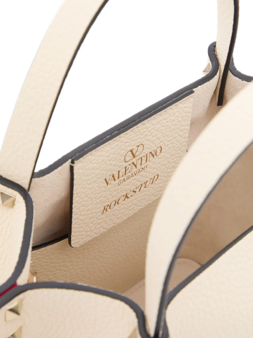 Valentino Garavani Rockstud kleine shopper van korrelig kalfsleer Beige