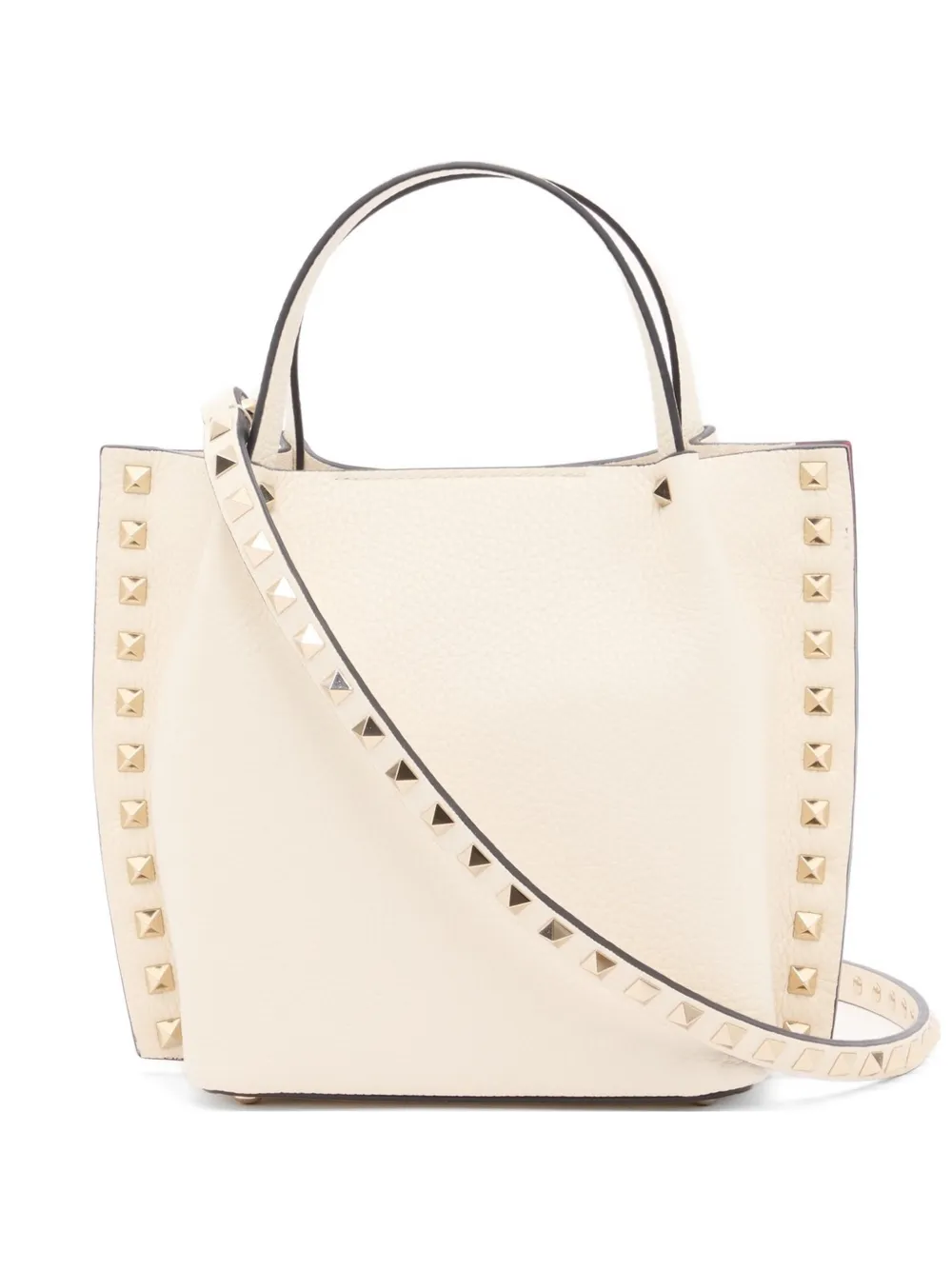 Valentino Garavani Borsa shopper Rockstud piccola in pelle di vitello zigrinata - Toni neutri