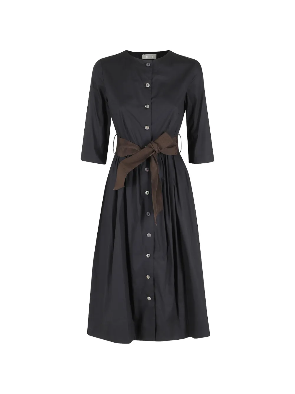 Kiltie belted button-front midi dress - Nero