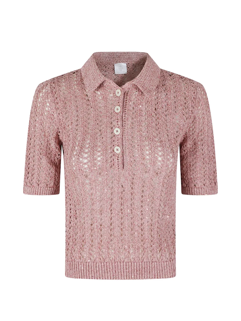 Eleventy sequin-embellished open-knit polo shirt - Rosa