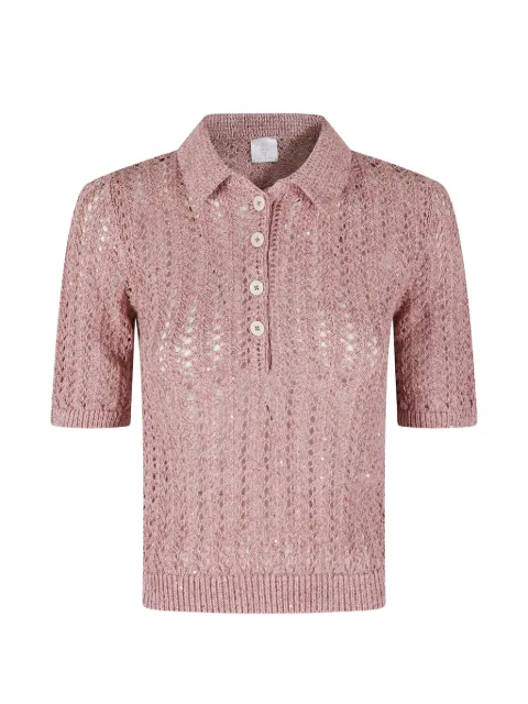 Eleventy sequin-embellished open-knit polo shirt