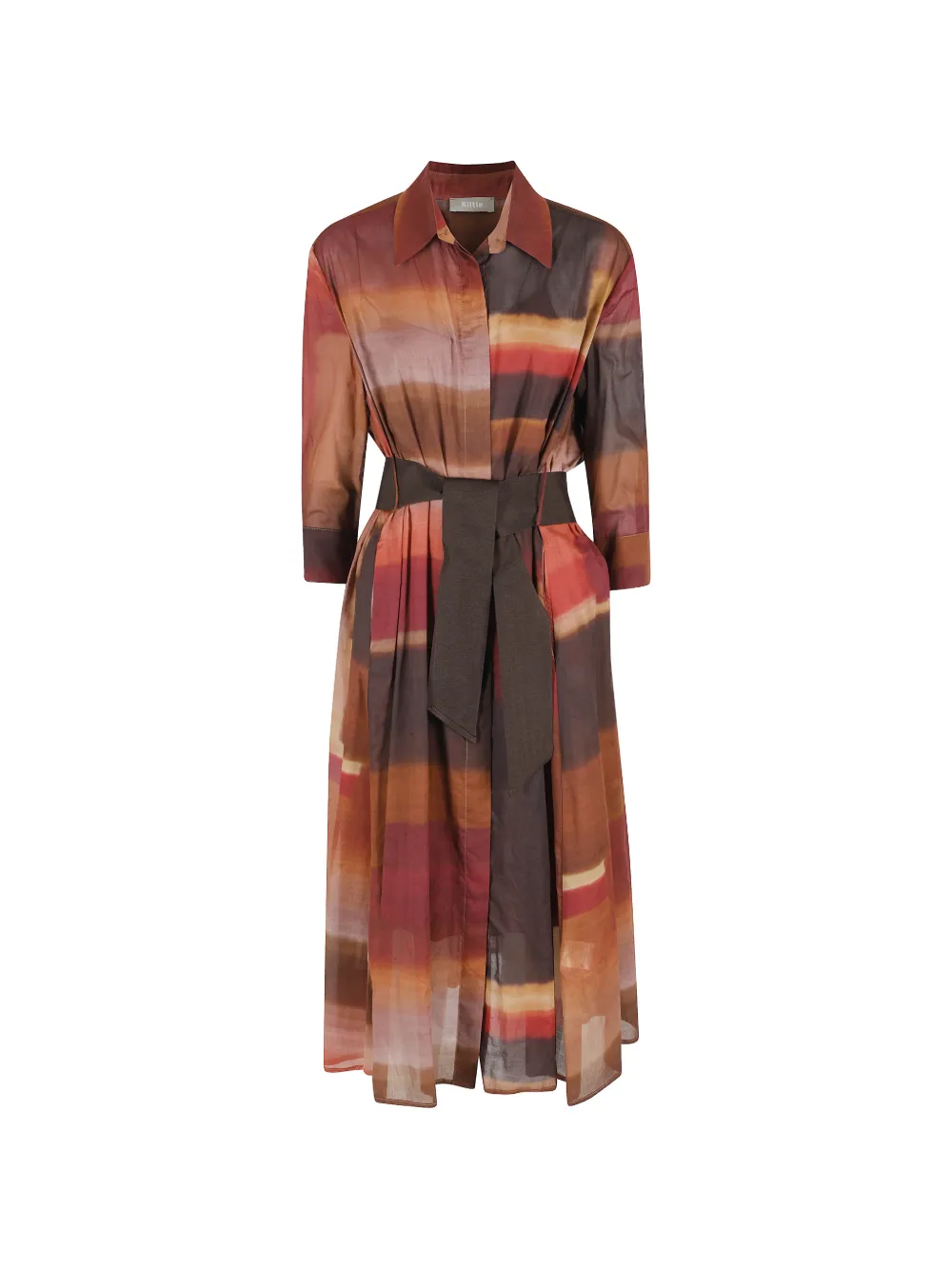 Kiltie abstract-print belted shirt dress - Marrone