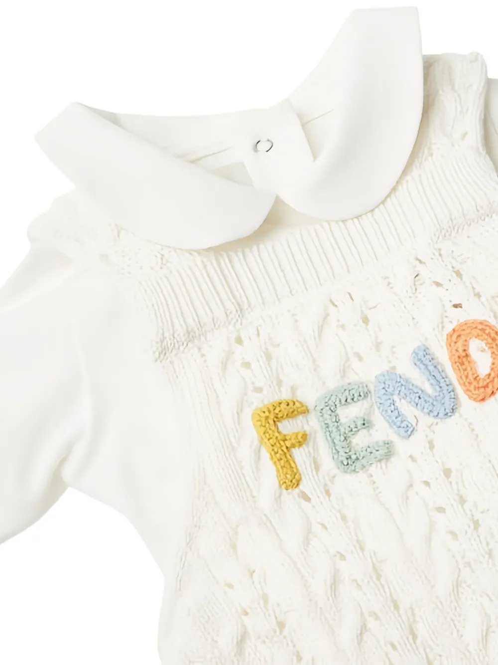 Fendi Kids Kabelgebreide body en tuinbroek set met geborduurd logo (set van twee) Beige