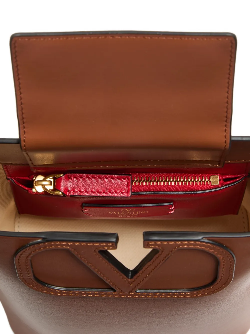 Valentino Garavani Fill Me kleine kalfsleren bucket-tas Bruin