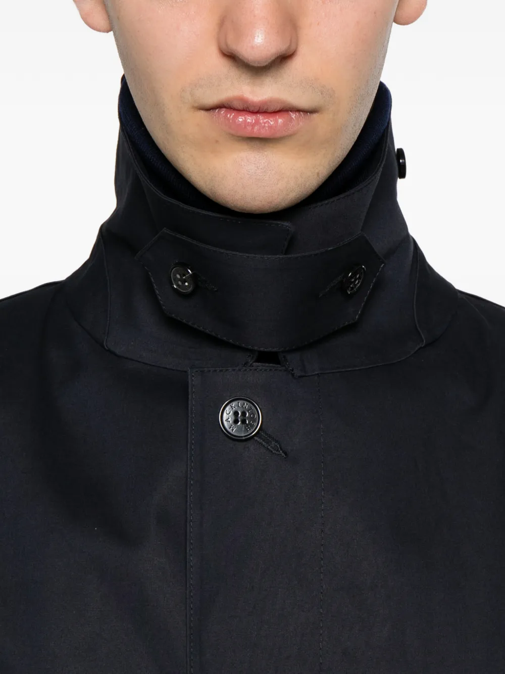 Mackintosh Dunkeld jas met verborgen sluiting en kraag Blauw