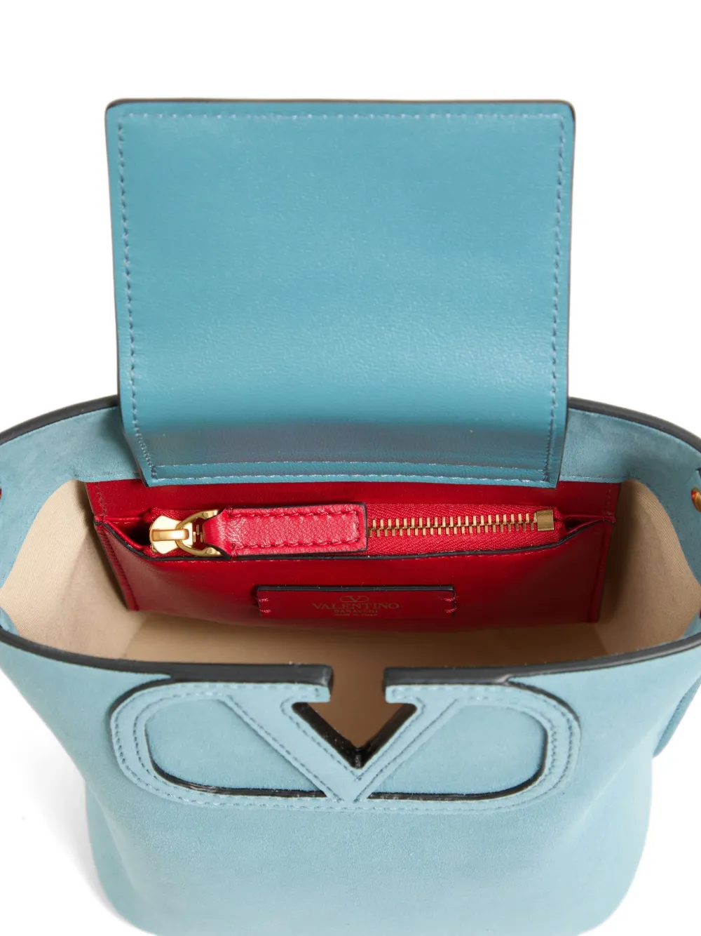 Valentino Garavani Kleine Fill Me suède bucket-tas Blauw