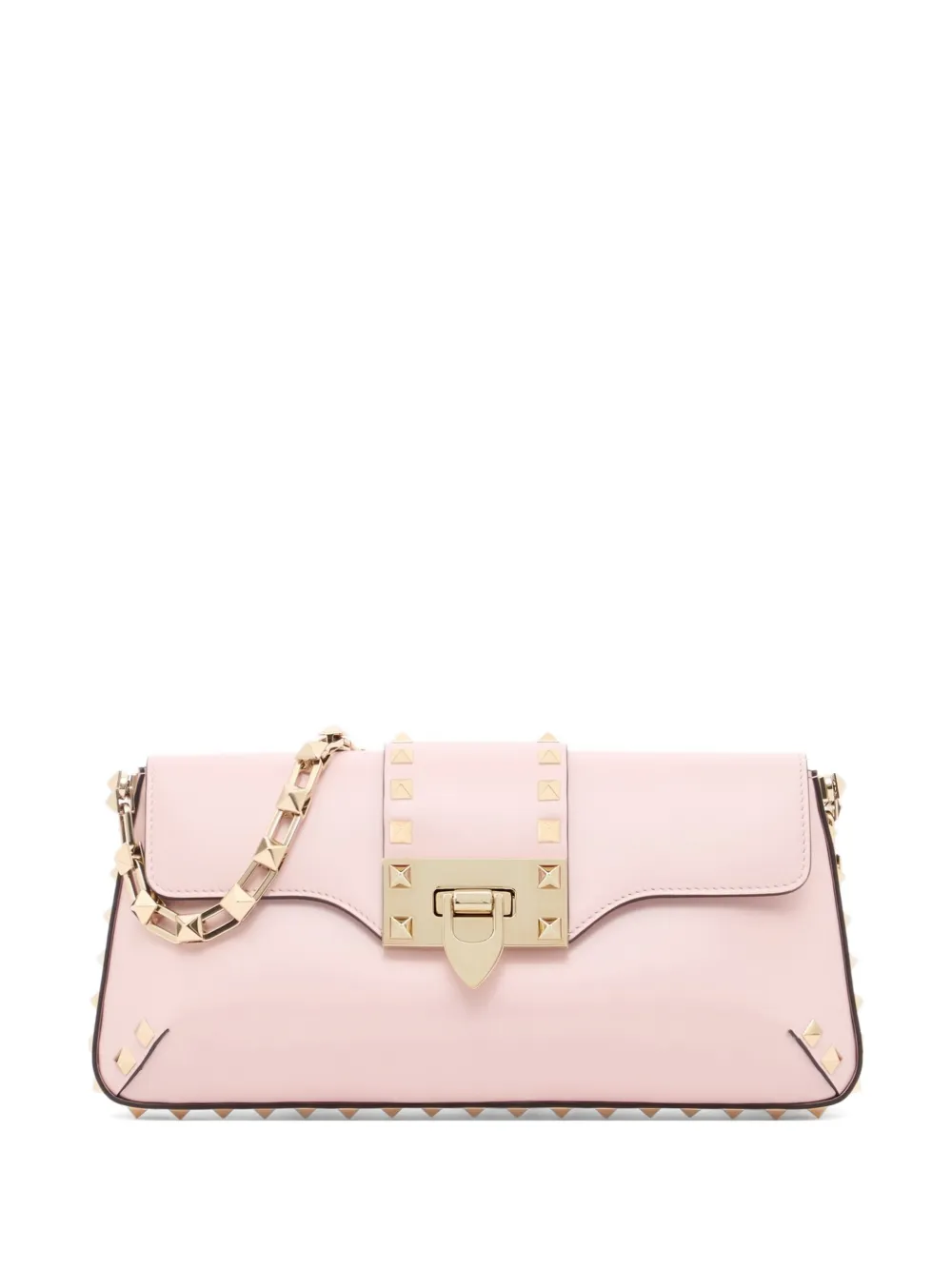 Valentino Garavani Borsa a spalla Rockstud in pelle di vitello con catena - Rosa