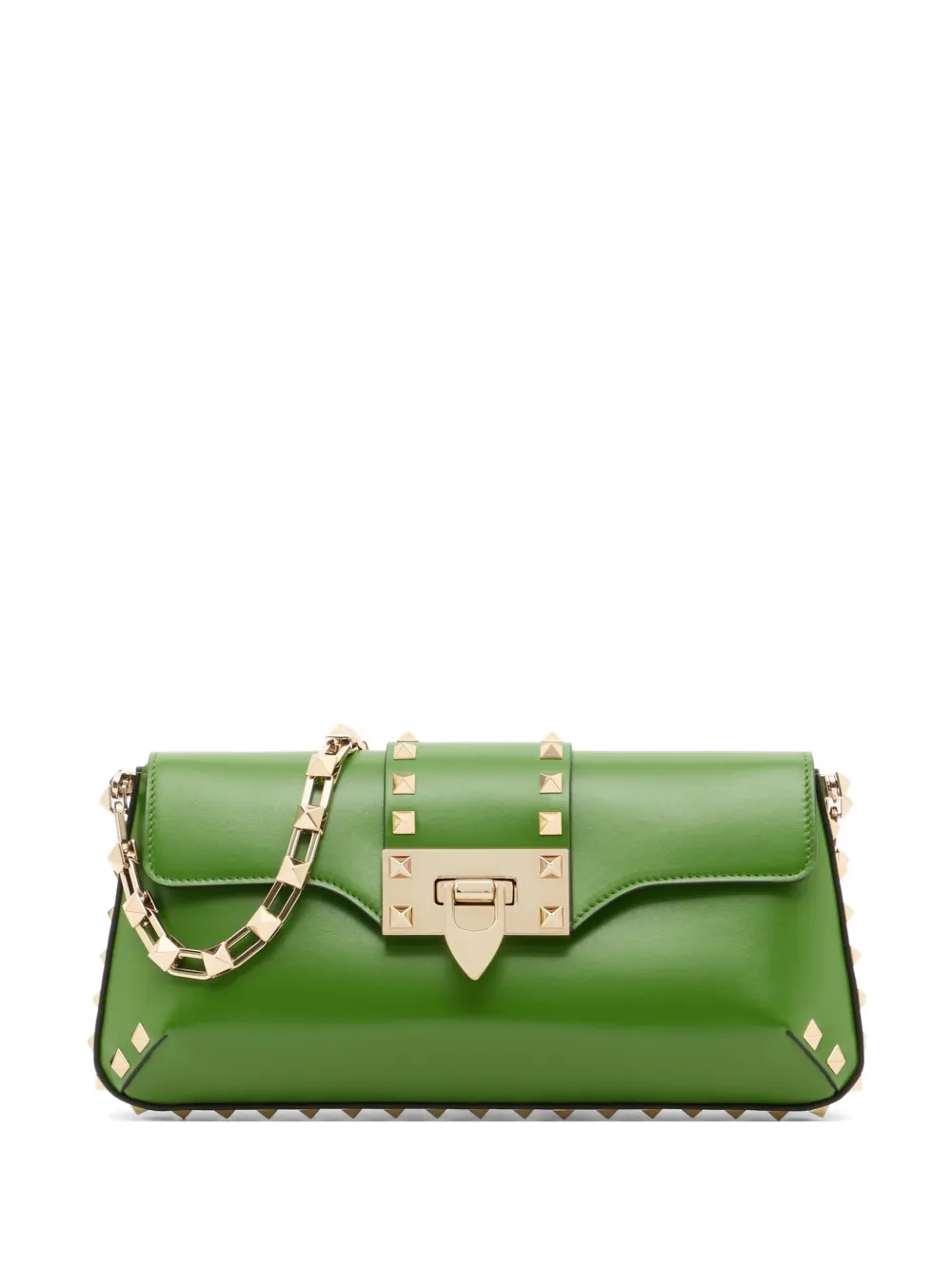 Valentino Garavani Borsa a spalla Rockstud in pelle di vitello con catena - Verde